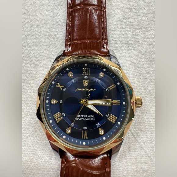 Blue Quartz Watch for Men Leather Band Waterproof Luminous Date Week NEW - Picture 9 of 11